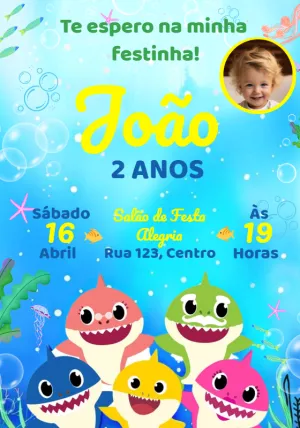 Invitación de cumpleaños Baby Shark – Estático – Convites e Artes Digitais