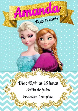 Convite de Aniversário Frozen com Elsa e Anna para Editar