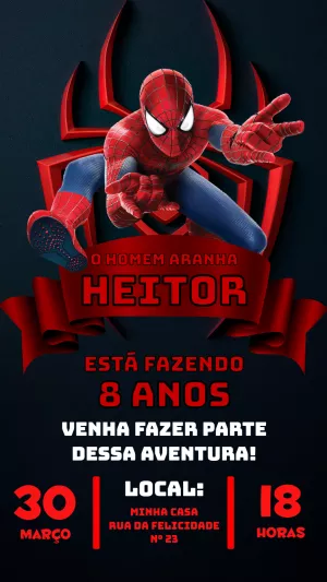 Convite de Aniversário Homem Aranha para Editar Online