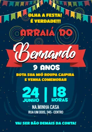 Convite Arraiá de Aniversário Festa Junina para Editar Online