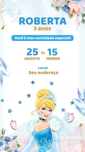 Convite de Aniversário Cinderela para Editar Online