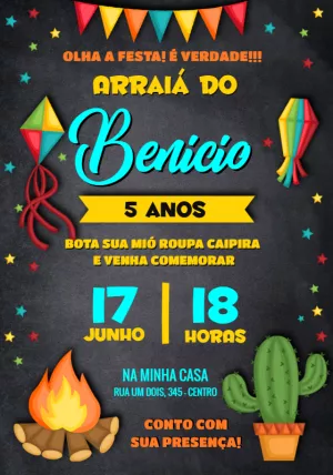 Convite Aniversário Festa Junina Caipira para Editar Online