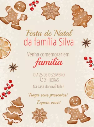 Convite de Natal Gingerbread Editável Online