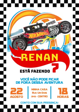 Convite de Aniversário Hotwheels para Editar Online