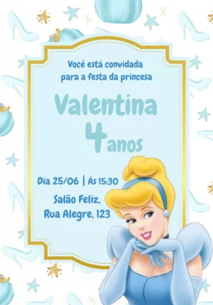 Convite de Aniversário Cinderela Editável Online
