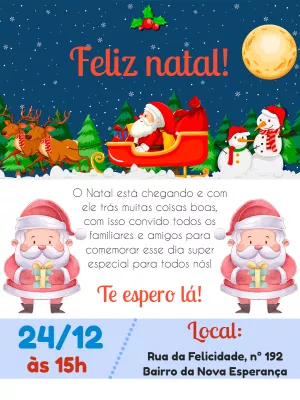 Convite de Natal com Papai Noel e Trenó para Editar Online