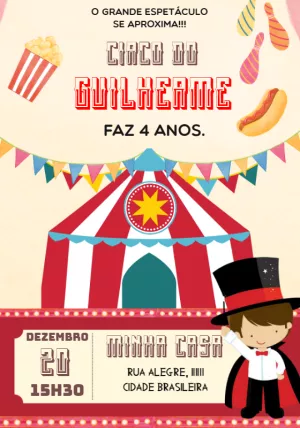 Convite Aniversário Circo do Mágico para Editar Online