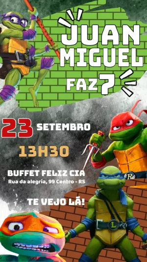 Convite Aniversário Tartarugas Ninja para Editar Online
