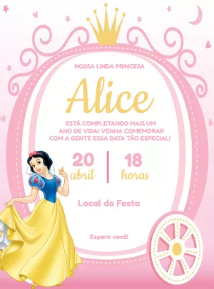Convite Aniversário Branca de Neve para Editar Online