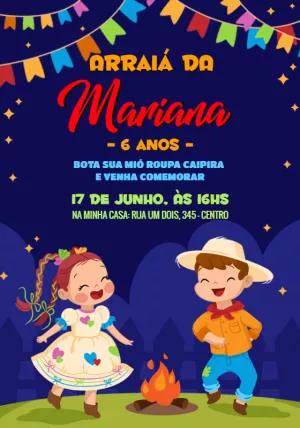 Convite de Aniversário Festa Junina com Crianças para Editar