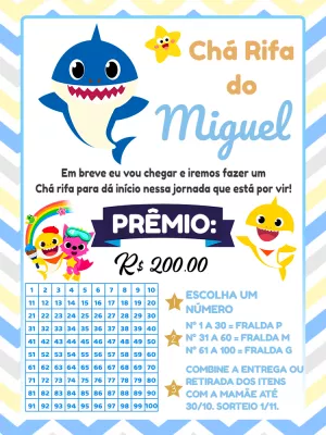 Chá Rifa Baby Shark com Números para Editar Online