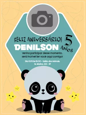 Convite Aniversário Panda com Foto para Editar Online