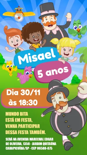 Convite Mundo Bita para Aniversário Infantil Editável Online
