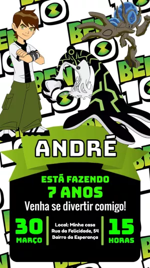 Convite de Aniversário Ben 10 com Aliens para Editar Online