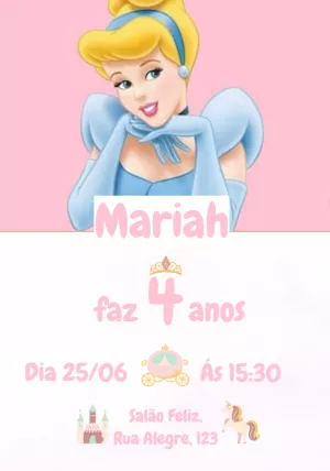 Convite de Aniversário Cinderela Editável Online