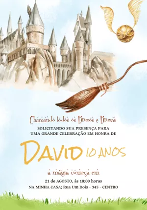Convite de Aniversário Harry Potter para Editar Online