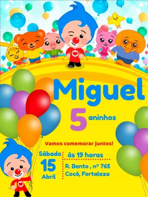 Convite de Aniversário Plim Plim e Turma para Editar Online