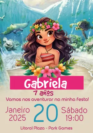 Convite de Aniversário Moana para Editar Online