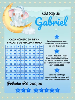 Chá Rifa Elefantinho Azul para Editar Online e Enviar