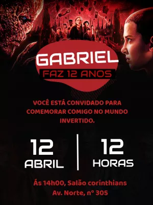 Convite Aniversário Stranger Things com Personagens para Editar
