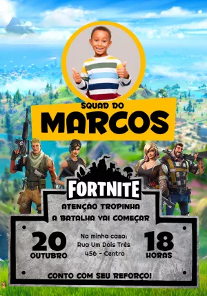 Convite de Aniversário Fortnite com Foto para Editar Online