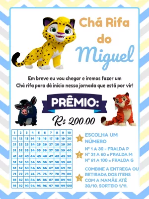 Convite Chá Rifa Léo e Zig com Animais para Editar Online