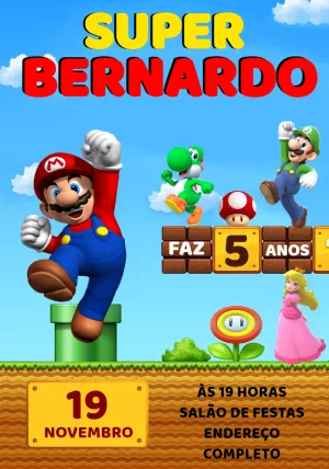 Convite de Aniversário Super Mario Bros para Editar Online