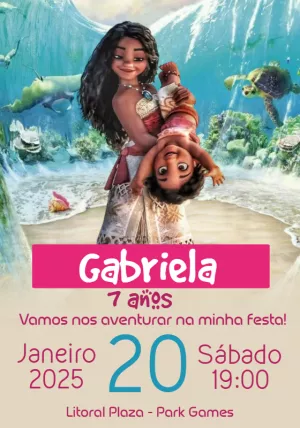 Convite de Aniversário Moana Baby para Editar Online