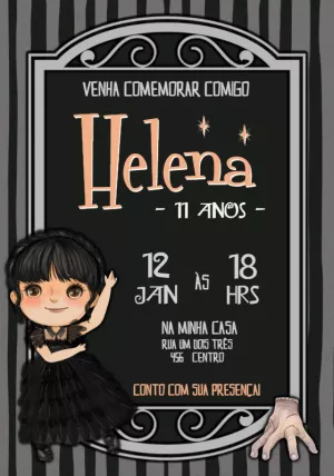 Convite Aniversário Wandinha Addams para Editar Online