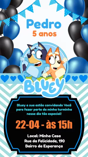 Invito di compleanno Bluey – Statico – Pedro Henrique