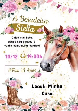 Convite Aniversário Boiadeira Country para Editar Online
