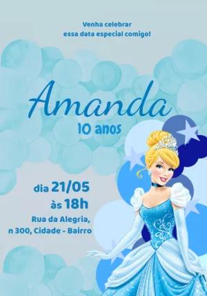 Convite de Aniversário Cinderela para Editar Online