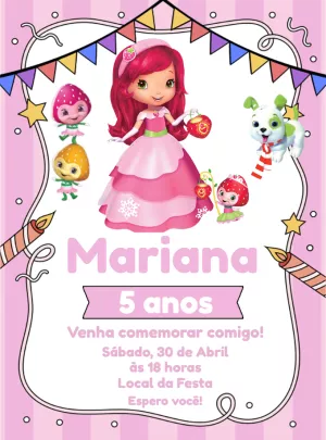 Convite de Aniversário Moranguinho para Editar Online