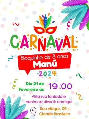 Convite de Aniversário Bloquinho de Carnaval para Editar