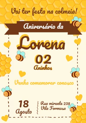 Convite de Aniversário Abelhinha Fofo para Editar Online