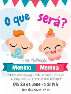 Convite Chá Revelação Bebês Fofos para Editar Online