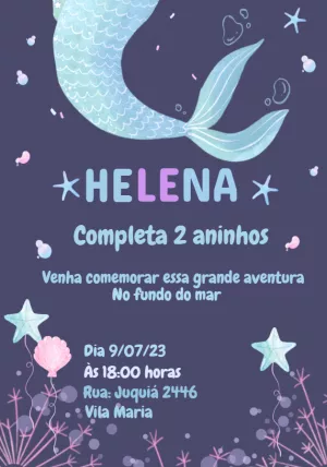 Convite Aniversário Sereia Fundo do Mar para Editar Online
