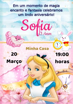 Convite Aniversário Alice no País das Maravilhas para Editar
