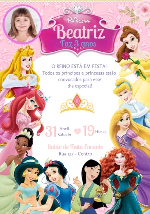 Invitación de cumpleaños Princesas – Estático – Convites e Artes Digitais