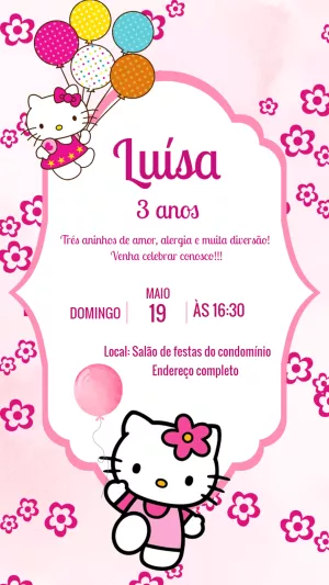 Convite de Aniversário Hello Kitty para Editar Online