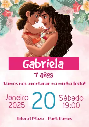 Convite Aniversário Moana Baby e sua Mãe para Editar Online