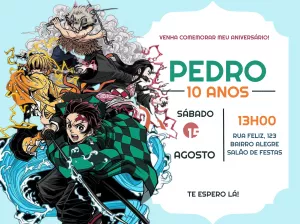 Convite Aniversário Kimetsu no Yaiba com Personagens para Editar