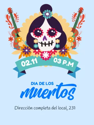 Invitación Día de los Muertos con Calavera para Editar Online