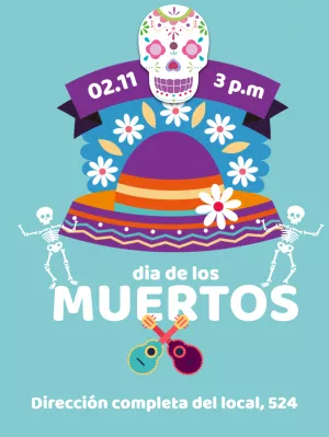Invitación Día de los Muertos con Calavera para Editar Online
