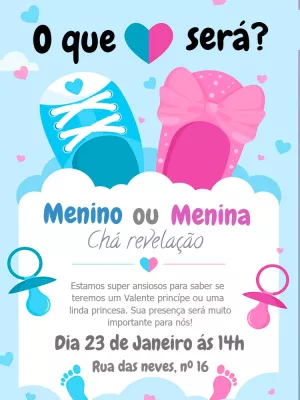 Convite Chá Revelação Sapatinhos Azul e Rosa para Editar Online