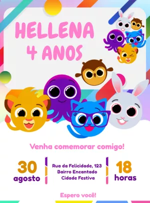 Convite Aniversário Bolofofos Editável Online com Personagens