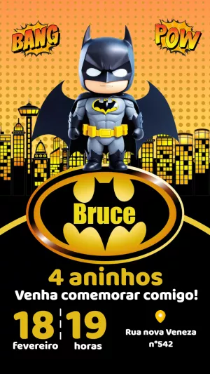 Convite de Aniversário Batman para Editar e Imprimir