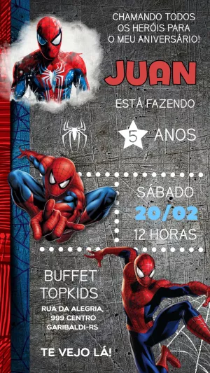 Convite de Aniversário Homem-Aranha para Editar Online
