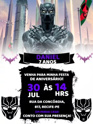 Convite de Aniversário Pantera Negra para Editar Online