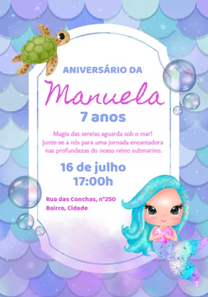 Convite Aniversário Sereia Fundo do Mar para Editar Online